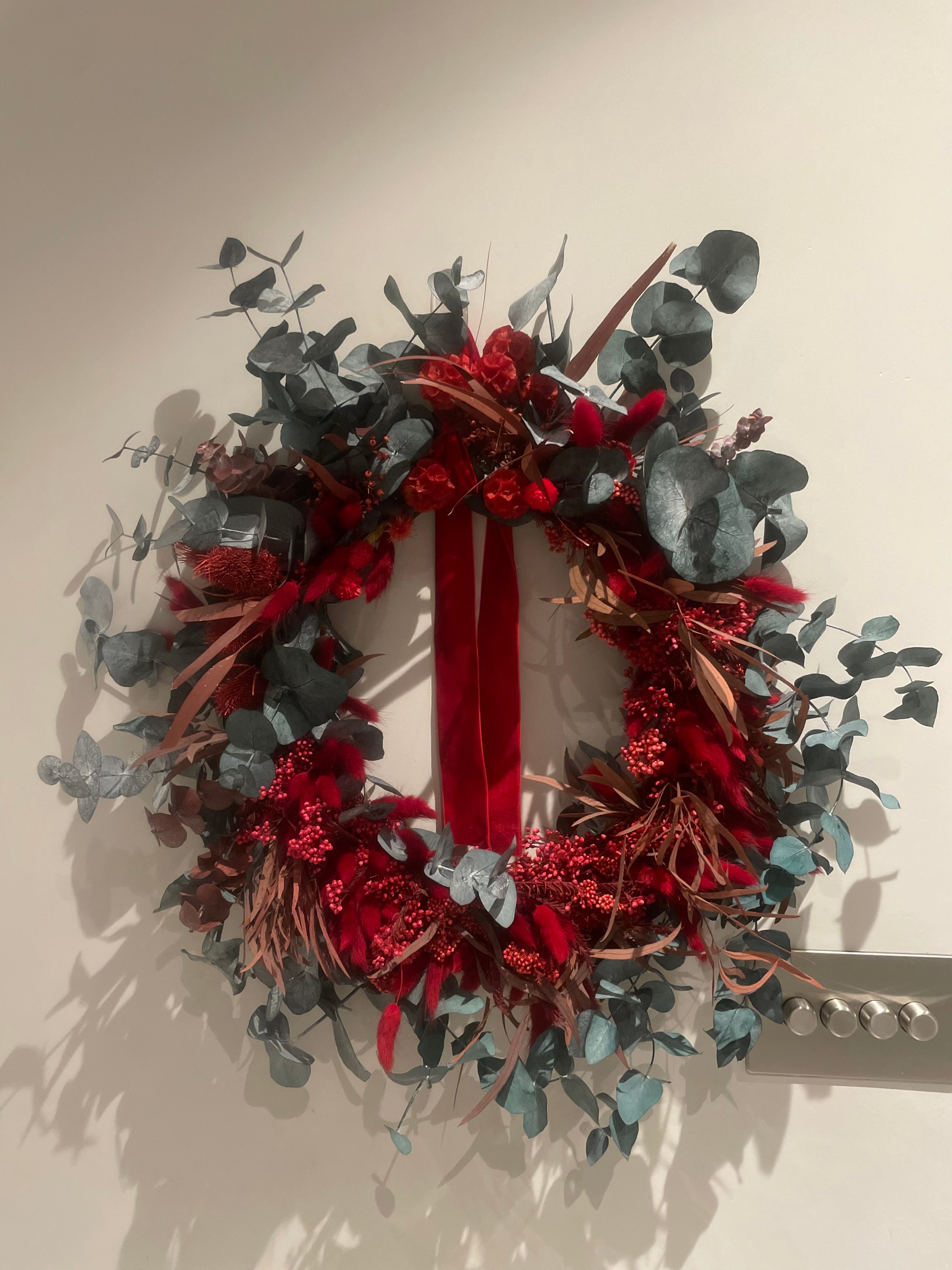 Dried Flowers Wreath - Classic Green and Red